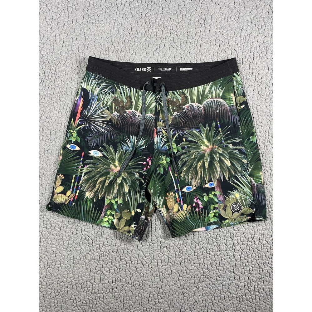 Roark The Chiller Boardshorts Mens 28 Tropical Jungle Cactus Palm Print Green